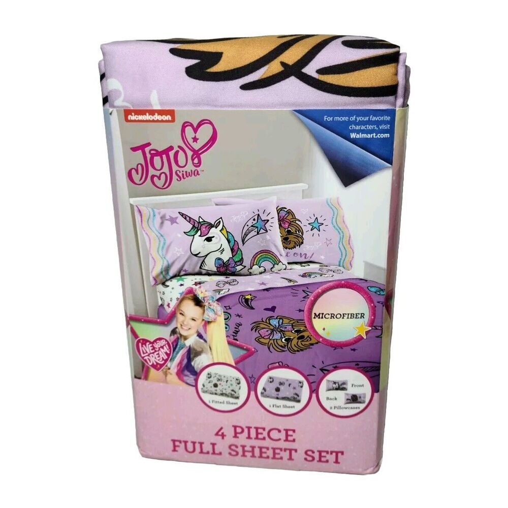 JoJo Siwa Cob Unicorn BowBow Dog 4 Piece Microfiber Full Sheet Set Nickelodeon